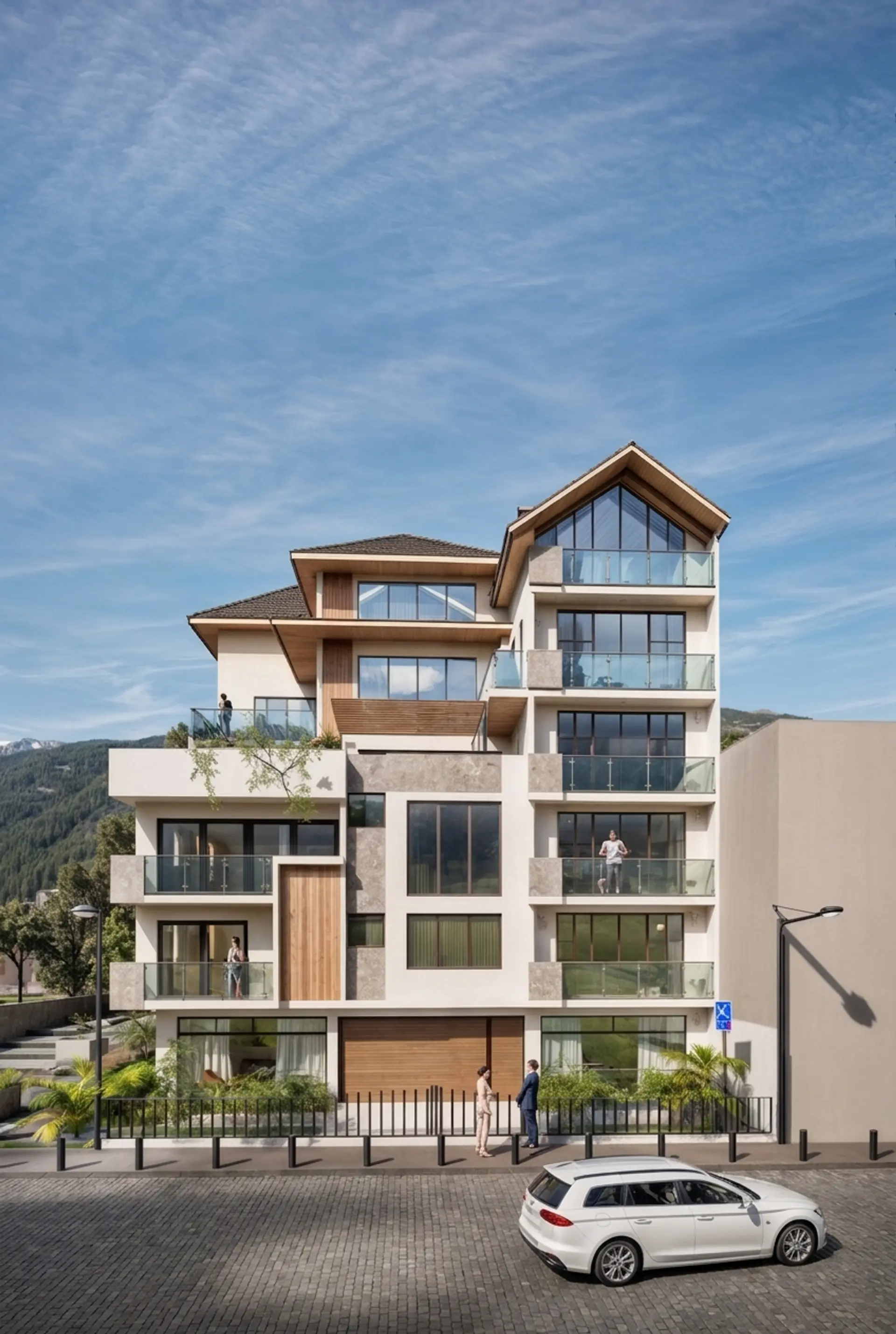 Proyecto Haku por Duncan David, render exterior de hotel en Cusco, Perú